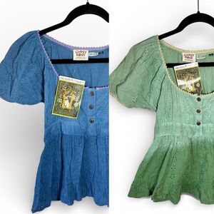 NWT Gypsy Rose Puff Sleeve Babydoll Top Blouse 2-Pack Size Large XL Peasant NEW